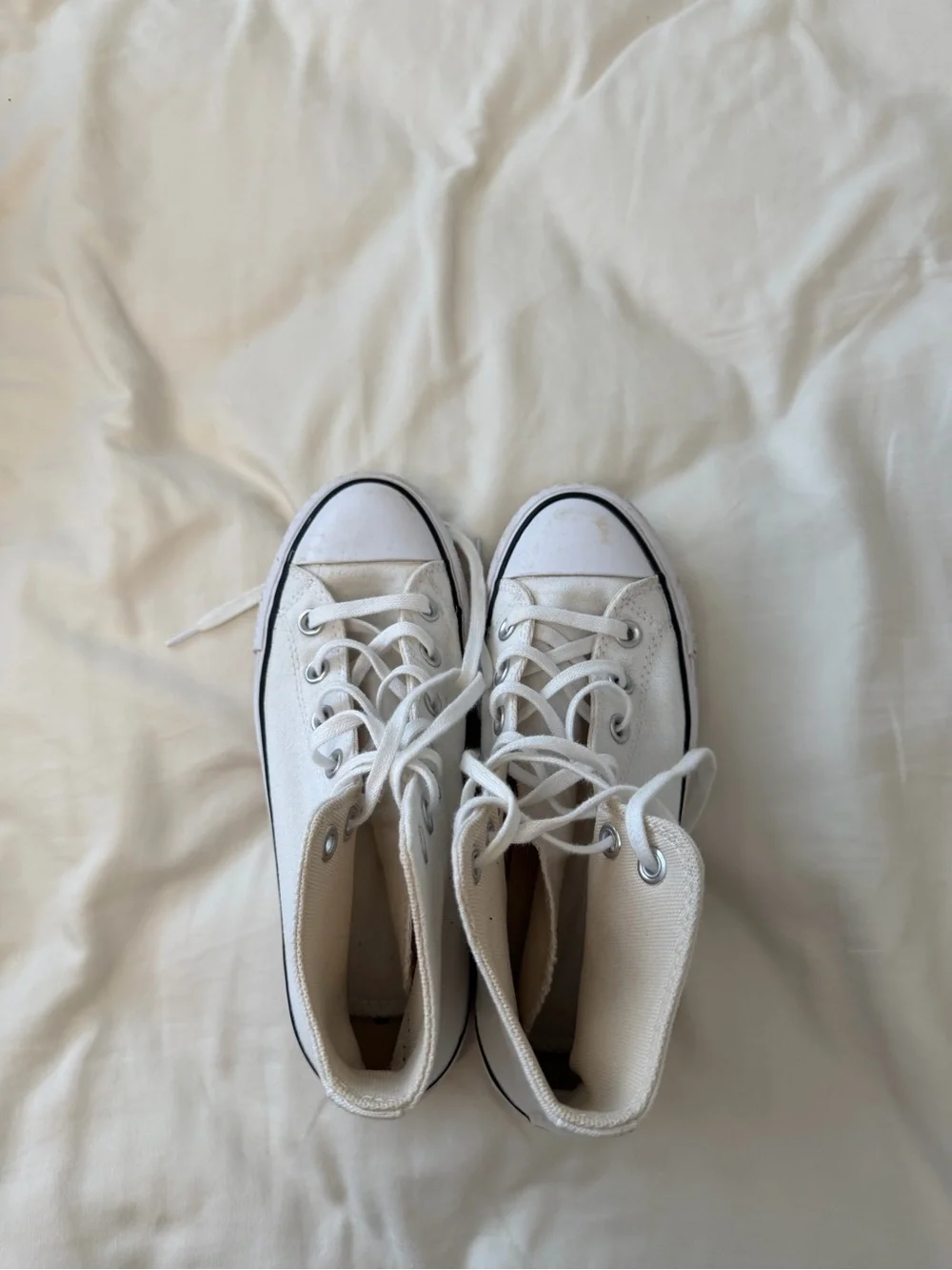Converse White High-Top Platform Sneakers with Black Trim